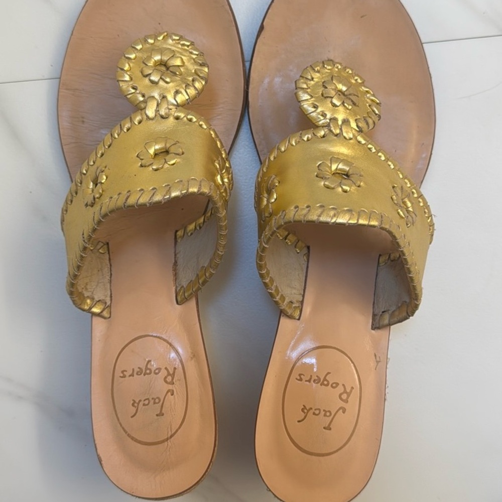 Jack Rogers Gold Wedge Thong Sandals - Picture 4 of 8